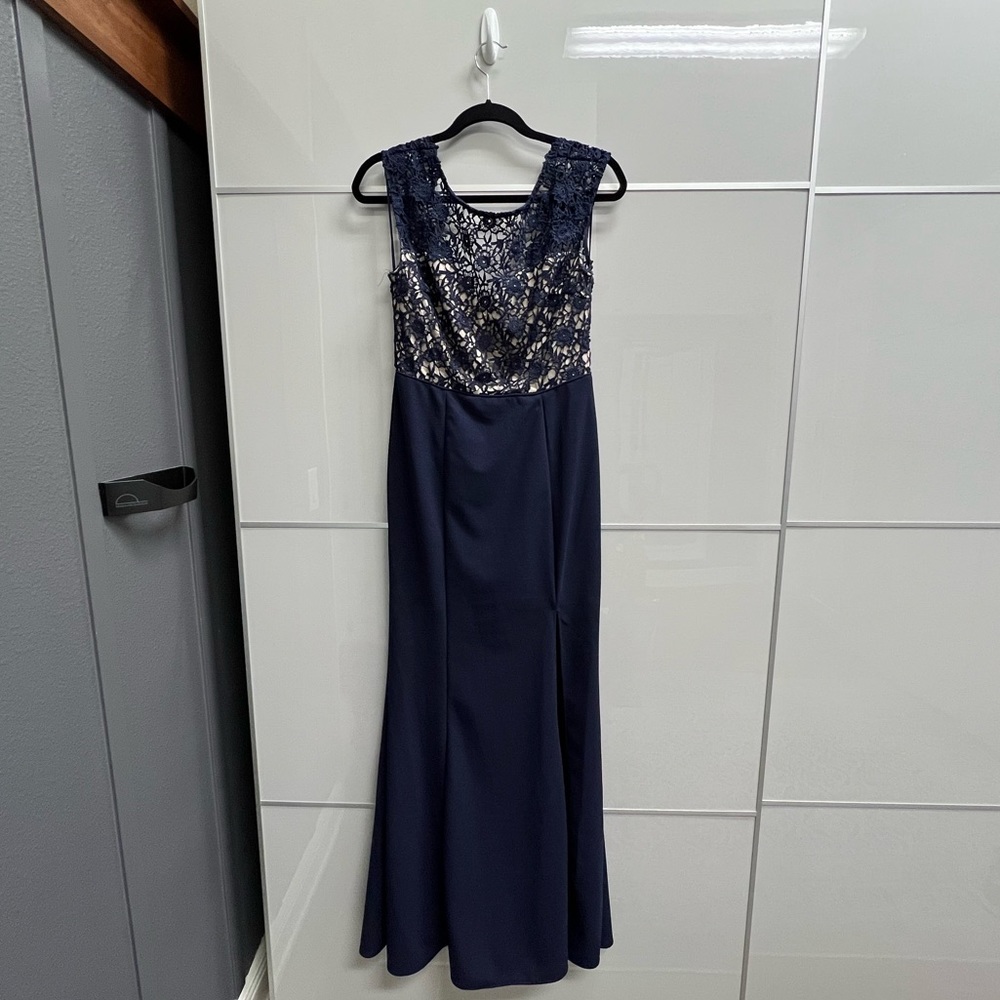 Maniju Blue Formal Dress with Slit (size L but fits like an 8)